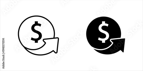 Line icon set. illustration of dollar coin with arrow representing financial transactions, digital payments, money transfer, and online banking operations.