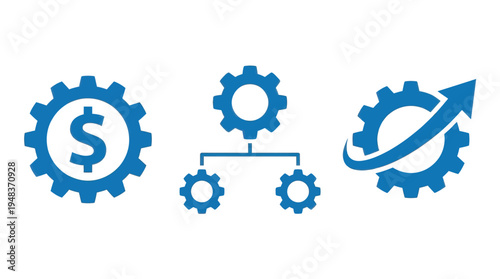 Blue Gears Icons For Business Finance And Growth Concepts Isolated On White
