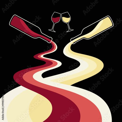 A charming design featuring wine bottles and glasses, symbolizing celebration and joy, perfect for events, advertisements, and gatherings surrounding wine.