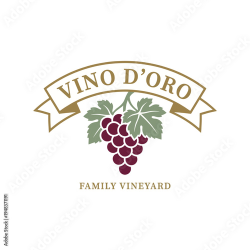 A sophisticated logo depicting a grapevine and grapes, symbolizing luxury, family traditions, and the rich heritage of winemaking in a vineyard setting.
