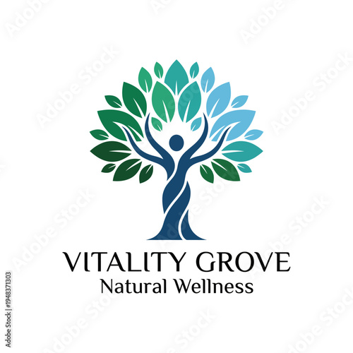 The logo features a stylized tree with a human figure, symbolizing vitality, growth, and the connection between nature and human wellness in an inspiring visual representation.
