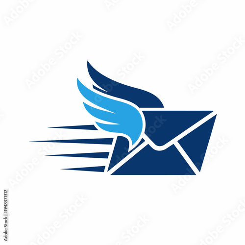 An innovative envelope design with wings and speed lines depicts swift communication and modern delivery systems, reflecting efficiency in the digital age.