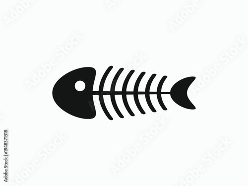 Minimalist fish bone skeleton vector icon isolated on white background, symbol of seafood, waste, or anatomy