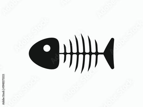 Minimalist fish bone skeleton vector icon isolated on white, symbol for seafood waste, dead fish, or marine pollution