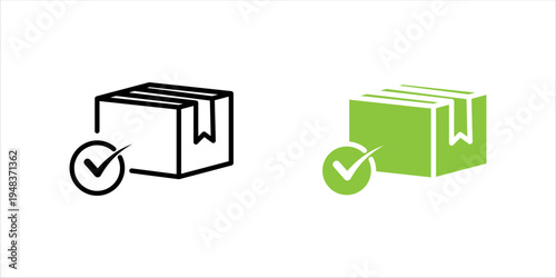 Outline icon set. illustration of shipping box with checkmark symbol representing verified delivery, package confirmation, logistics service, and shipment approval.