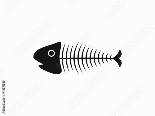 Flat fish skeleton vector icon isolated on white, minimalist fishbone symbol for seafood waste, marine biology, or environment