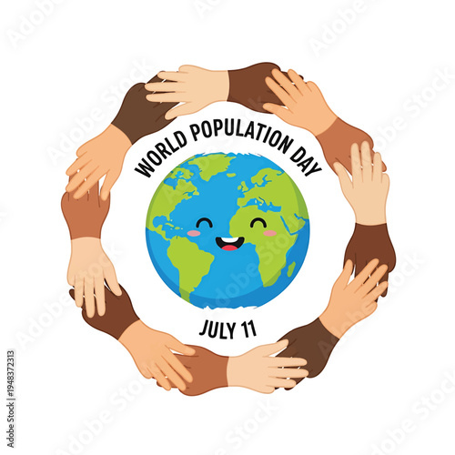 World Population Day Earth with Diverse Hands Ring