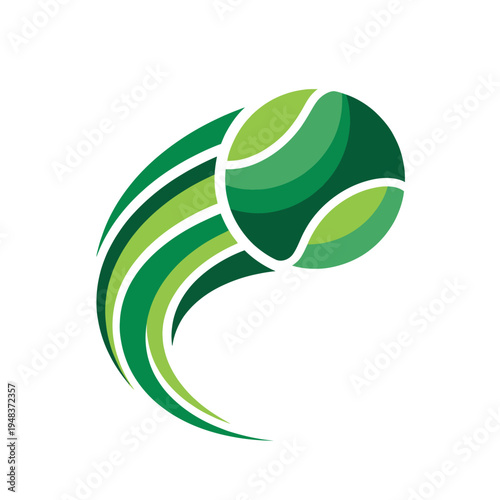 This conceptual design showcases a tennis ball in motion. The flowing lines and dynamic shapes convey speed and energy, perfect for sports and activity themes.