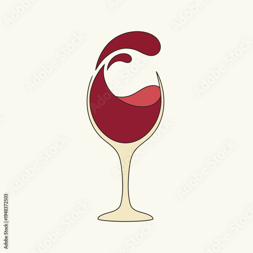 This minimalist abstract design showcases a glass of red wine, capturing the fluidity and motion of the drink, representing indulgence, relaxation, and fine living in modern art.