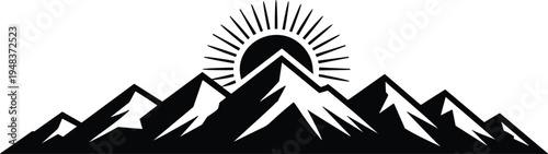 Mountain Range Silhouette with Sunburst