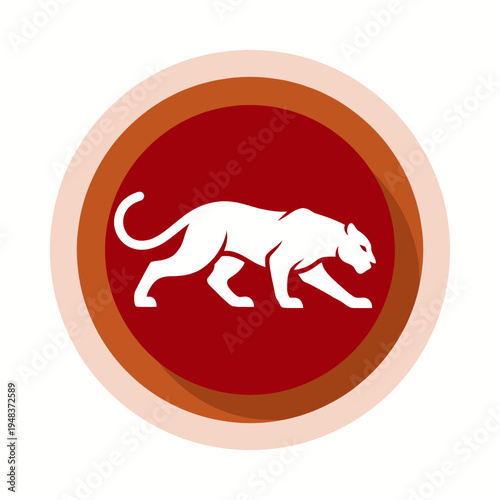 A stylized panther walking silhouette in white color against a vibrant red backdrop, creating a striking and fierce appearance perfect for logo design.