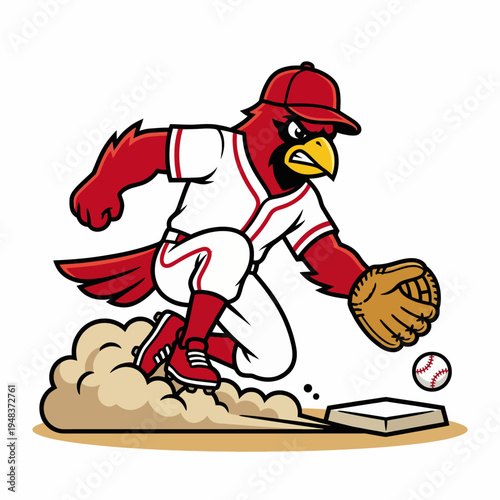 A vibrant cartoon depiction of a baseball mascot sprinting towards home plate, showcasing athleticism and team spirit in a lively, engaging manner suitable for sports promotions.