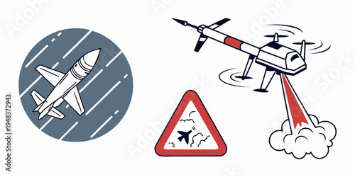 aerial pesticide application with warning sign Vector