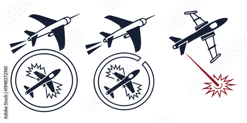 military jets launching missiles at targets Vector