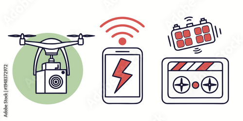 a drone with a smartphone and a remote control Vector