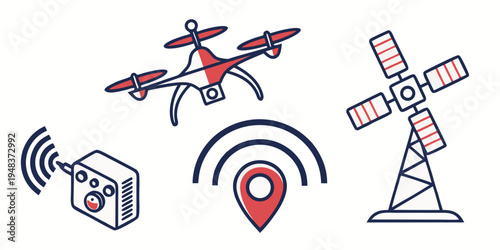 icons representing drone technology and location services Vector