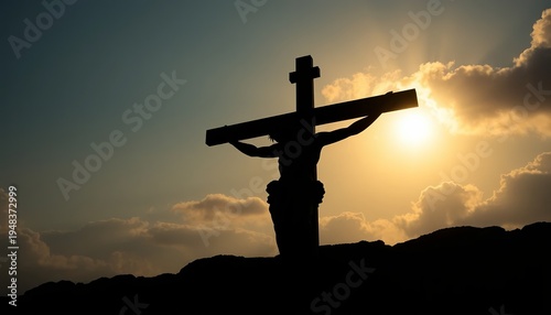A silhouette of Jesus Christ on the cross during a beautiful sunset