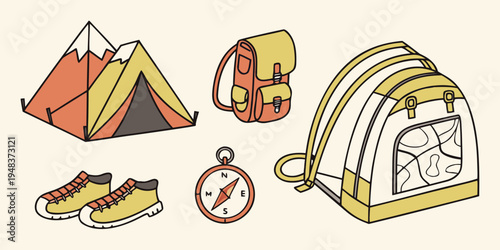 a collection of camping gear and accessories Vector