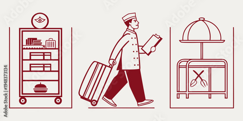 a chef walking with a suitcase and a menu Vector