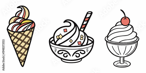 a set of ice cream desserts Vector