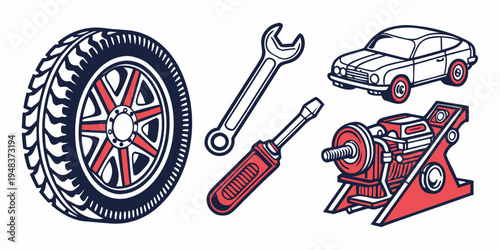 car maintenance and repair tools and parts Vector