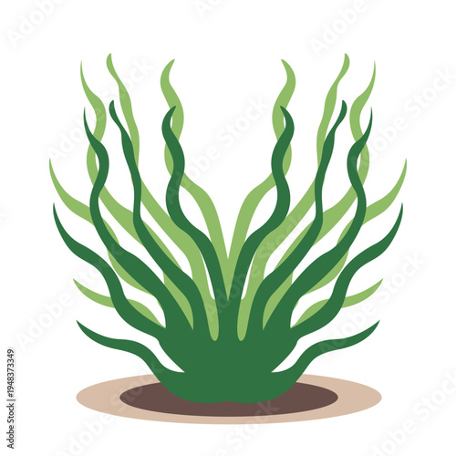 Wavy green grass or seaweed plant perfect for underwater scenes, aquatic graphics, nature illustrations, and decorative elements with flat vector style.