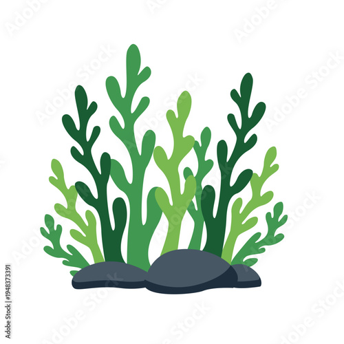 Branching green coral-like plant perfect for underwater scenes, aquarium graphics, decorative nature elements, and aquatic illustrations with flat vector style.