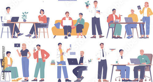 Group of diverse professionals collaborate and work together using.