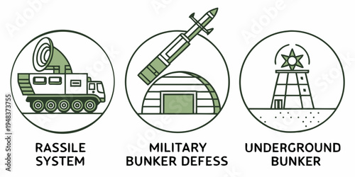 icons of missile system and military bunkers Vector