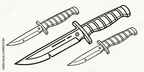 three knives with wrapped handles and pointed blades Vector