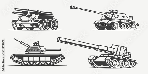 four different types of military tanks are shown Vector