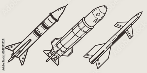 three different types of missiles are shown Vector