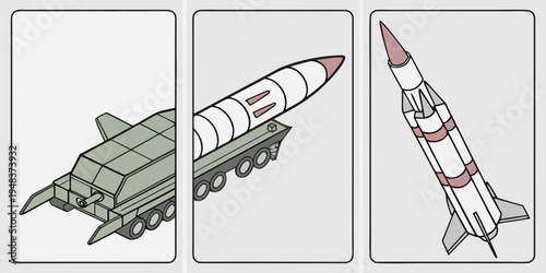 a rocket and its launcher on a military vehicle Vector