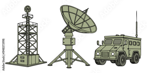 military communications equipment set Vector