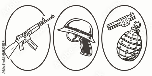 icons of a rifle handgun helmet and a grenade Vector