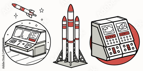 a rocket and its launch control systems Vector