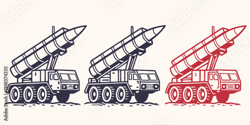 missile launcher vehicles with raised launchers Vector
