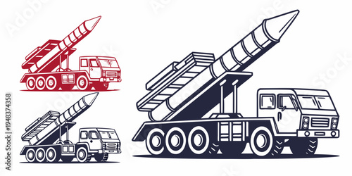 a large military truck carrying a missile on a launcher Vector