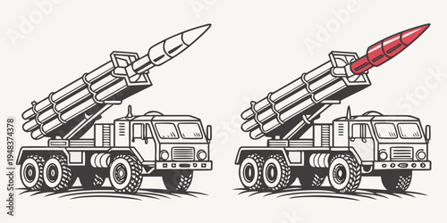 a couple of trucks carrying missiles Vector