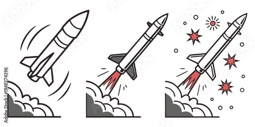 a series of rockets launching into the air Vector