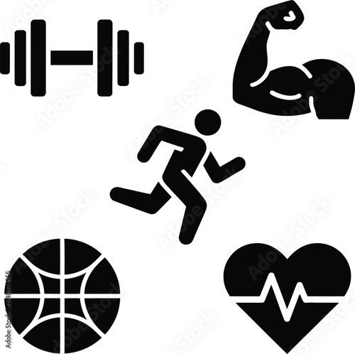 Fitness and sports icons for healthy lifestyle gym branding and athletic exercise training program