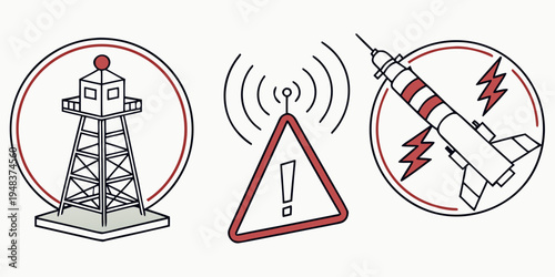 three warning signs for radio tower and mobile phone antenna Vector