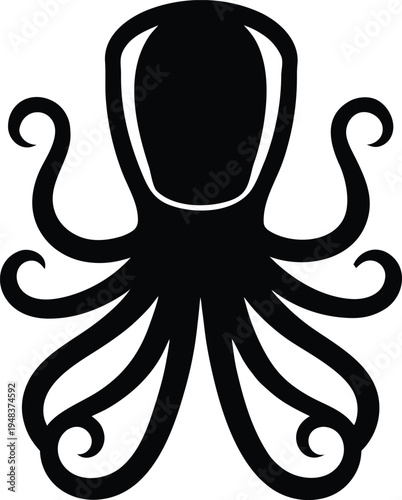 Glass Octopus Flat Icon Style Silhouette Vector Art Illustration