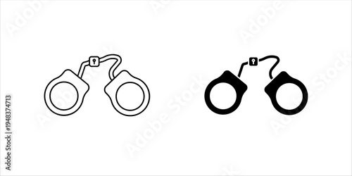 Minimal outline icon set. of handcuffs symbolizing law enforcement, arrest, crime control, justice system, and legal authority concepts.