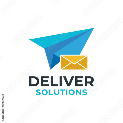 This logo features a stylized paper airplane in blue and a yellow envelope, representing fast, reliable delivery solutions for modern communication and logistics.