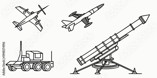 military vehicles and aircraft on display Vector
