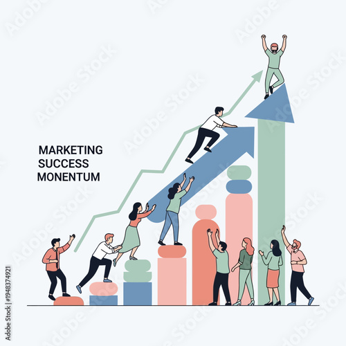 People Climbing Graph to Success Together.