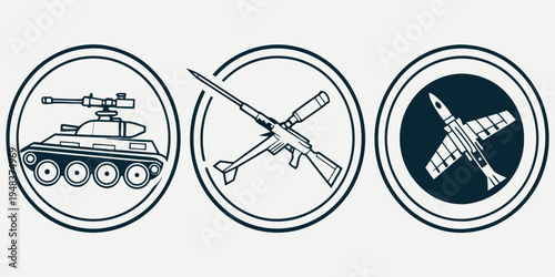 icons of a tank, crossed rifles, and an airplane Vector