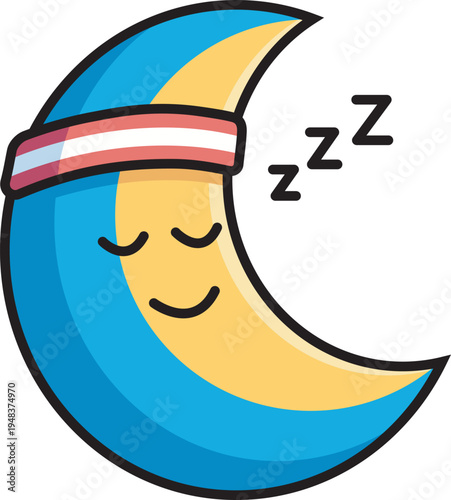 Manual Traced - Cute Crescent Moon Sleeping for Sleep Hygiene and Wellness Vector.