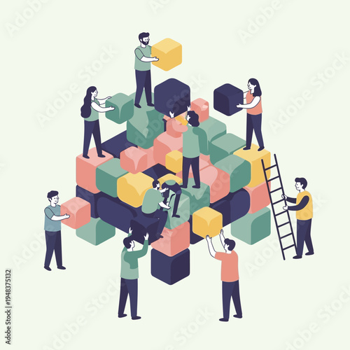 Teamwork Building Blocks Collaboration Concept Illustration.